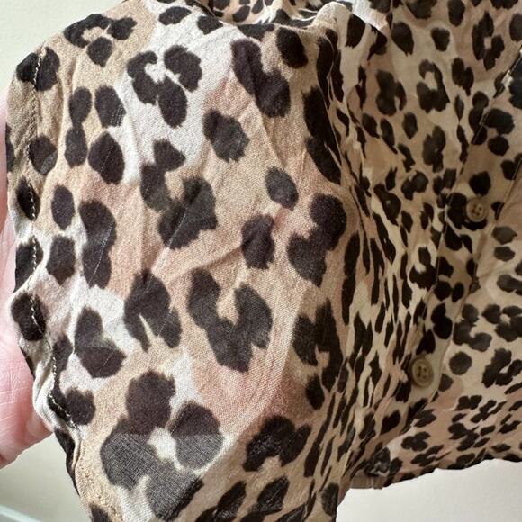 Cloth & Stone Blouse Top Leopard Print Semi Sheer Long Sleeve Brown Black XS - Picture 6 of 13
